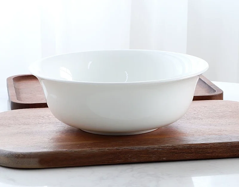 7 inch, white bone china, big ceramic serving bowl for rice & fish & salad, delicate container for food, for buffet and dinner