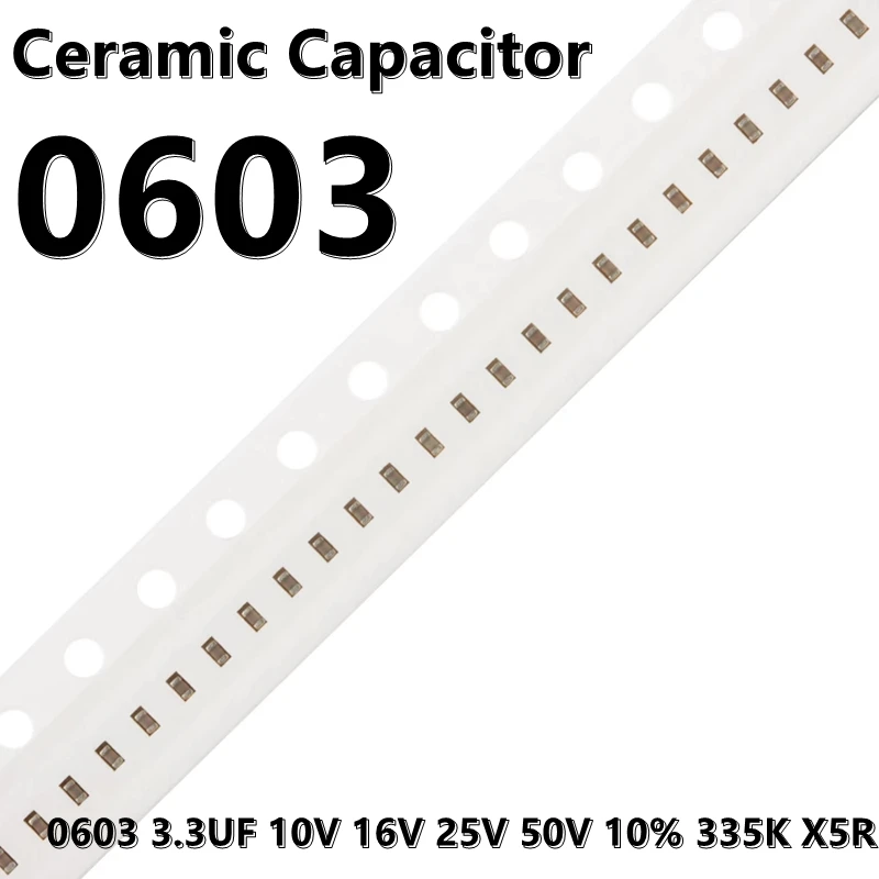 (100pcs) 0603 3.3UF 10V 16V 25V 50V 10% 335K X5R 1608 SMD Ceramic Capacitors