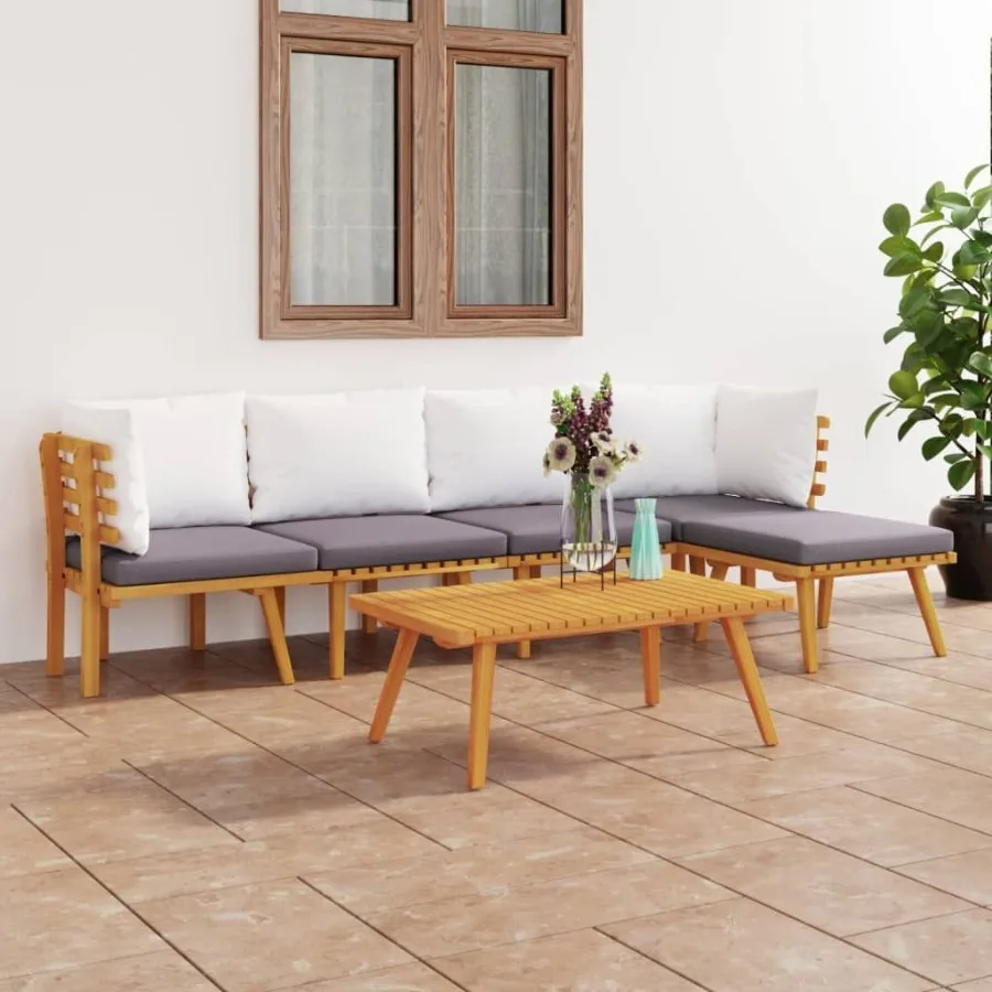 

6 Piece Patio Lounge Set with Cushions Solid Acacia Wood
