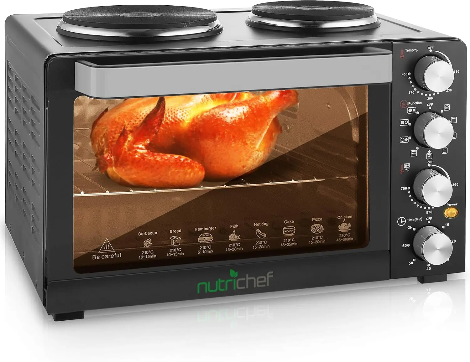 30-Quart 1400W Countertop Convection Oven with Rotisserie, Roaster & Grill, Dual Hot Plates, Toaster, Baking Tray, Top Rack
