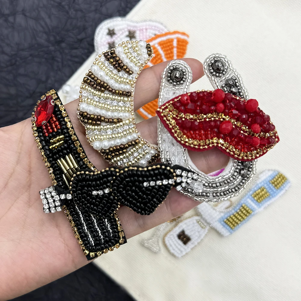 Handmade exquisite Rhinestone Wine Glass Beer bottle redLips Sewing on dress hat shoes Beaded Patches for Clothing DIY