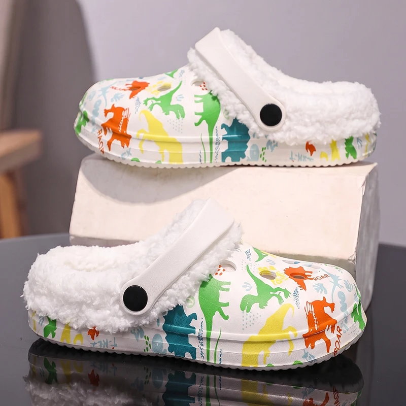 New Children Plush Slippers Sandals Winter Warm Clogs for Boys 2027 New Print Casual Walking Indoor Home Cotton Slippers Shoes