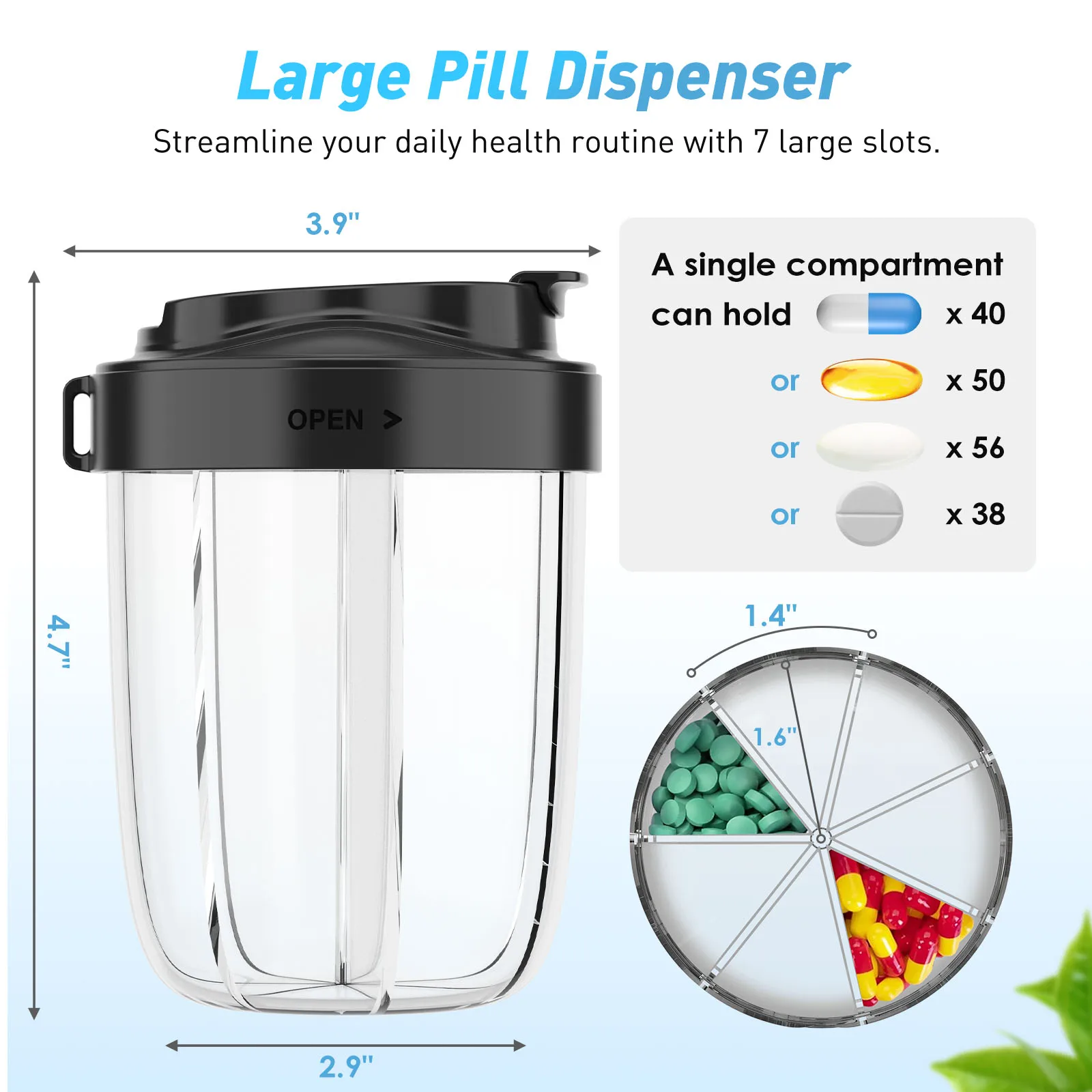 Pill Organizer Dispenser Extra-Large 7 Compartments Giant Vitamin Organizer Box for a Month'S Travel Container Storing Bottles