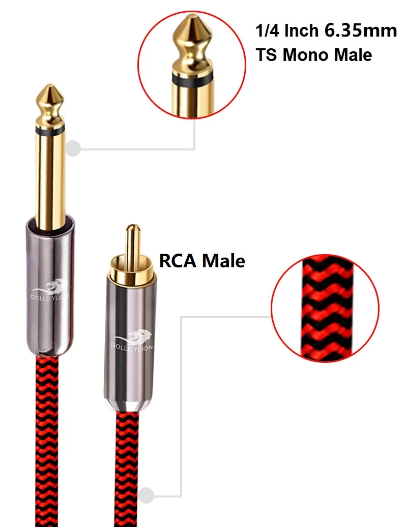 1/4-дюймовый моно TS штекер 6,35 мм на RCA штекер Аудиокабель для микшерной консоли Усилитель Гитара Бас Музыкальные инструменты Экранированные шнуры