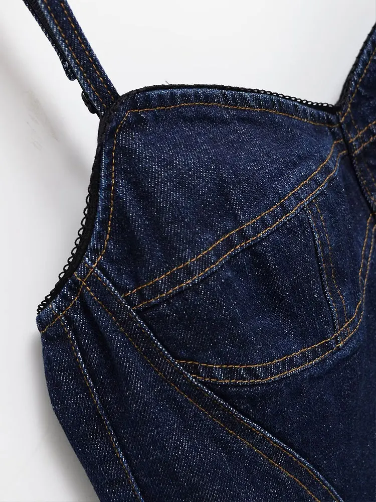 فستان نسائي صيفي عتيق موديل 2025 من قماش الدنيم بدون أكمام فستان كامي فيستدوس أنيق لحفلات الأعياد