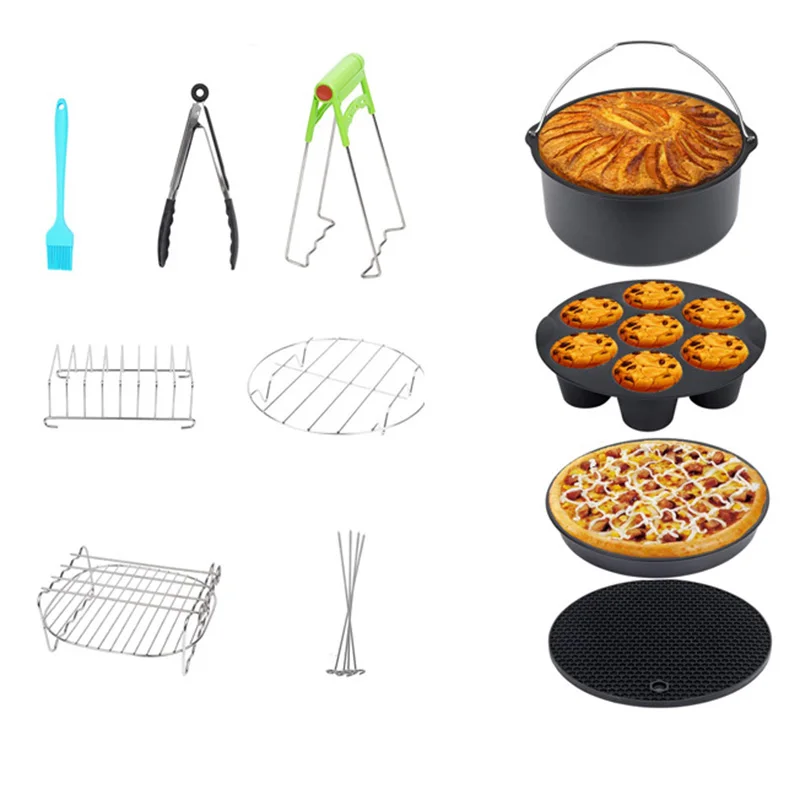 6/7/8 inch air fryer accessories set 10 pieces round cake baking mold pizza plate barbecue freidora de aire  deep fryer  oven