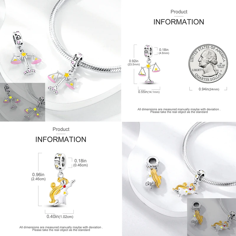 الأصلي 925 فضة سحر مضيئة زودياك علامات الخرز المعلقات للنساء صالح الأصلي سوار قلادة DIY هدية