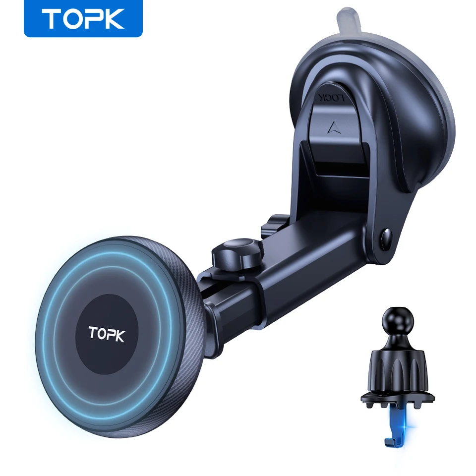 TOPK 유니버설 차량용 휴대폰 홀더 마그네틱 마그세이프 360 ° 모든 휴대폰용 에어벤트 및 대시보드 윈드실드용 회전식 차량용 거치대