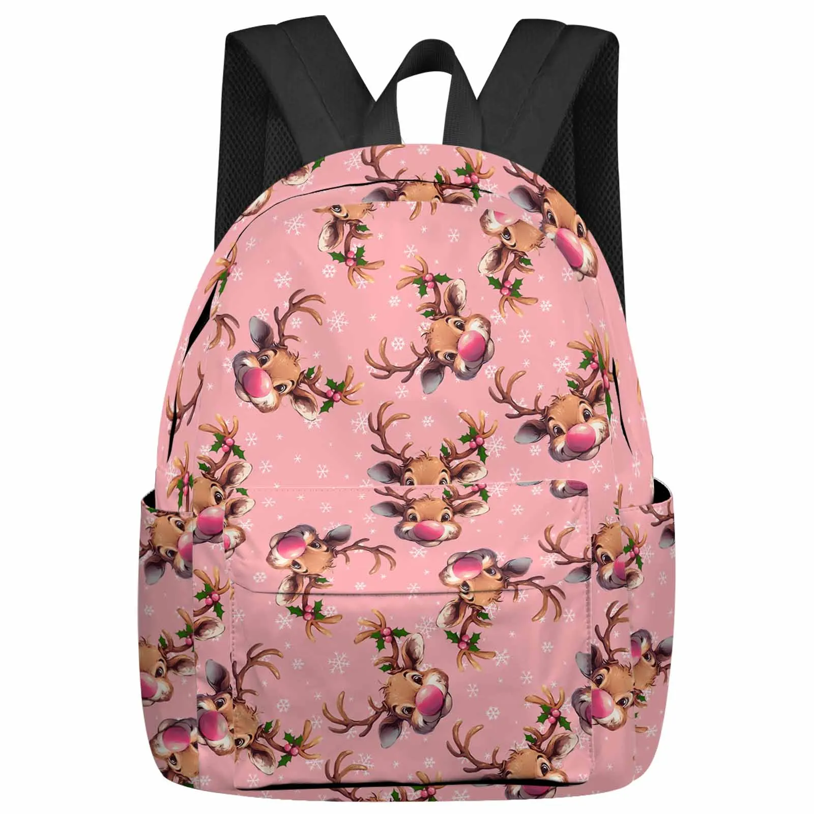 

Pink Nosed Reindeer Texture Pink Large Capacity Backpack Men Laptop Bags High School Teen College Girl Student Mochila