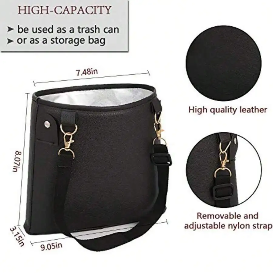 

Car Hanging Trash Can PU Leather Waterproof Storage Bag For Vehicle Travel Outdoor