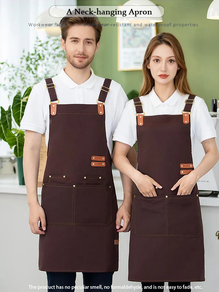 

Unisex Embroidered Canvas Work Apron - Customizable Logo Design for Supermarket Bubble Tea Shop Cafe & Hair Salon Staff