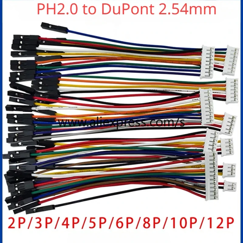 Terminal Linha PCB Board Connector Cable, Sensor de Conexão eletrônica, Dupont Cable, PH2.0 para DuPont, 2,54 milímetros, 5pcs