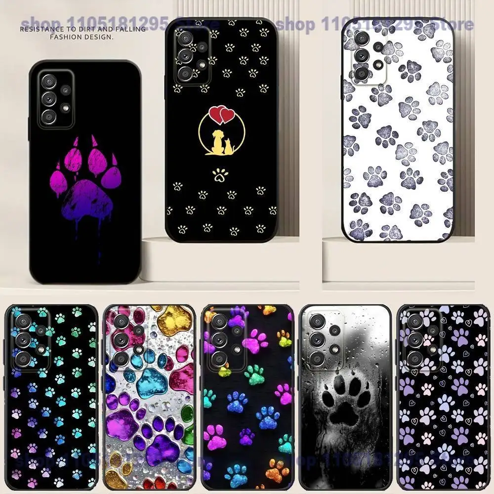 

Phone Case For Samsung S24,21,22,23,30,Ultra,20,Plus,Note,10,9,Dog Footprints Puppy Paw Print Black soft silicone case
