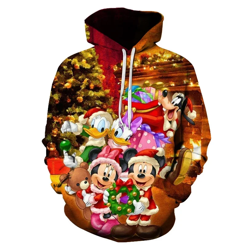 Christmas Mickey Mouse Boys Girls Hoodies Goofy Pullover 3D Printed Disney Tops Donald Duck Mens Hoodies Oversized Menswear