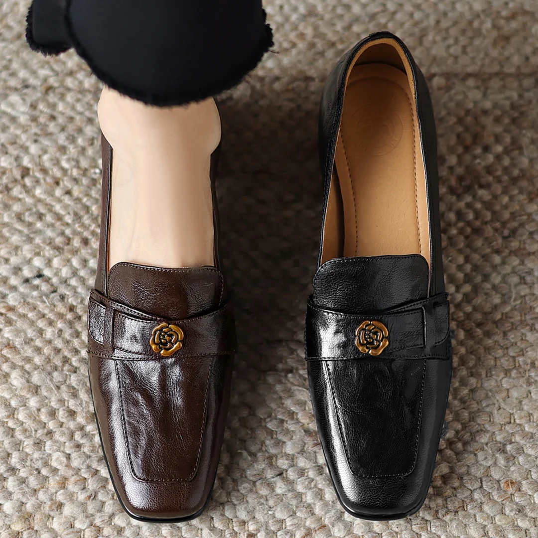 2024 Jesienne nowe plus size 34-41 damskie czółenka z prawdziwej skóry z kwadratowym noskiem eleganckie damskie buty na obcasie w stylu OL wyprzedaż