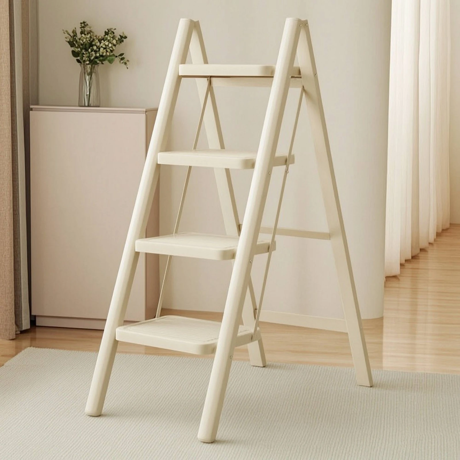 Folding Step Ladder Space-Saving Household Ladder Compact Portable for Home, Kitchen