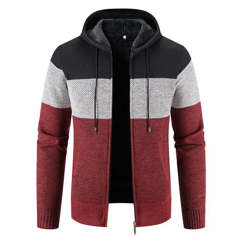 

Thiened Fce loween Men's Knitted Sweater Coat with Hood Open Cardigan Large Size Slim Fit Autumn Winter Street Sle