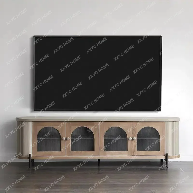 XX retro solid wood TV cabinet, living room storage, floor-to-ceiling door contrasting color audio-visual cabinet
