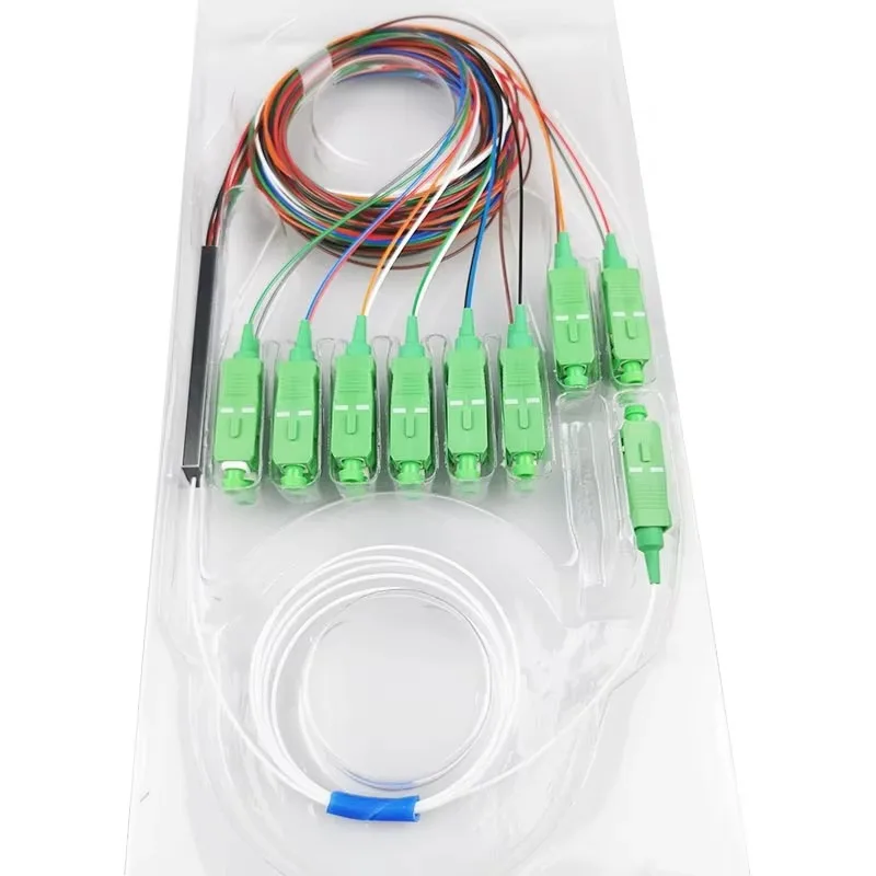 Low Insertion Loss Mini Steel Block-less PLC Splitter 1x8 1x9 1x16 70:30 Ratio Single Mode SC APC FTTH Optical Network Part