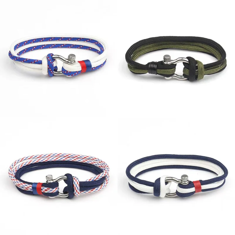 Unique Multilayer Paracord Bracelet Men Detachable Stainless Steel Vachette Clasp Handmade Cord Braslet Camping Homme Decoration