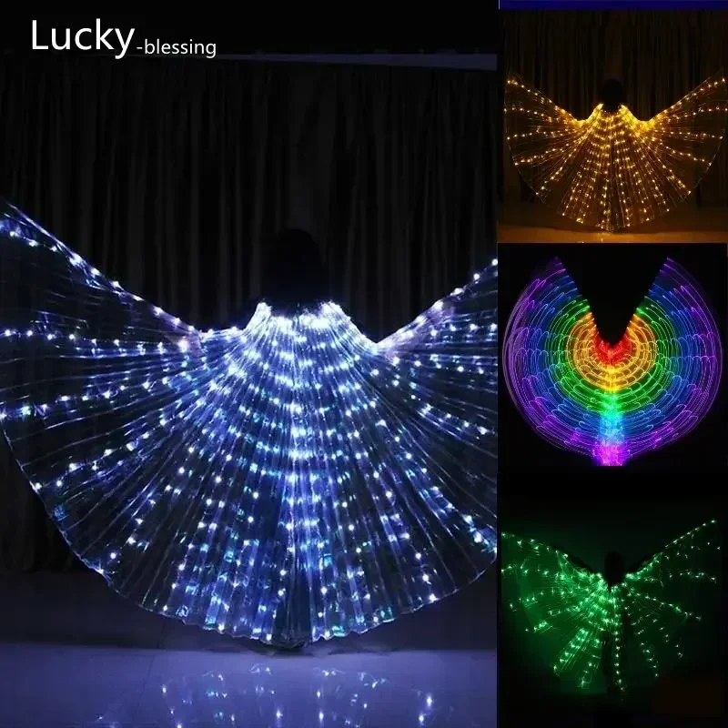 Alas de baile LED para adultos y niños, lámpara brillante con brillo de mariposa, disfraces de danza del vientre, Isis, Color fluorescente, para