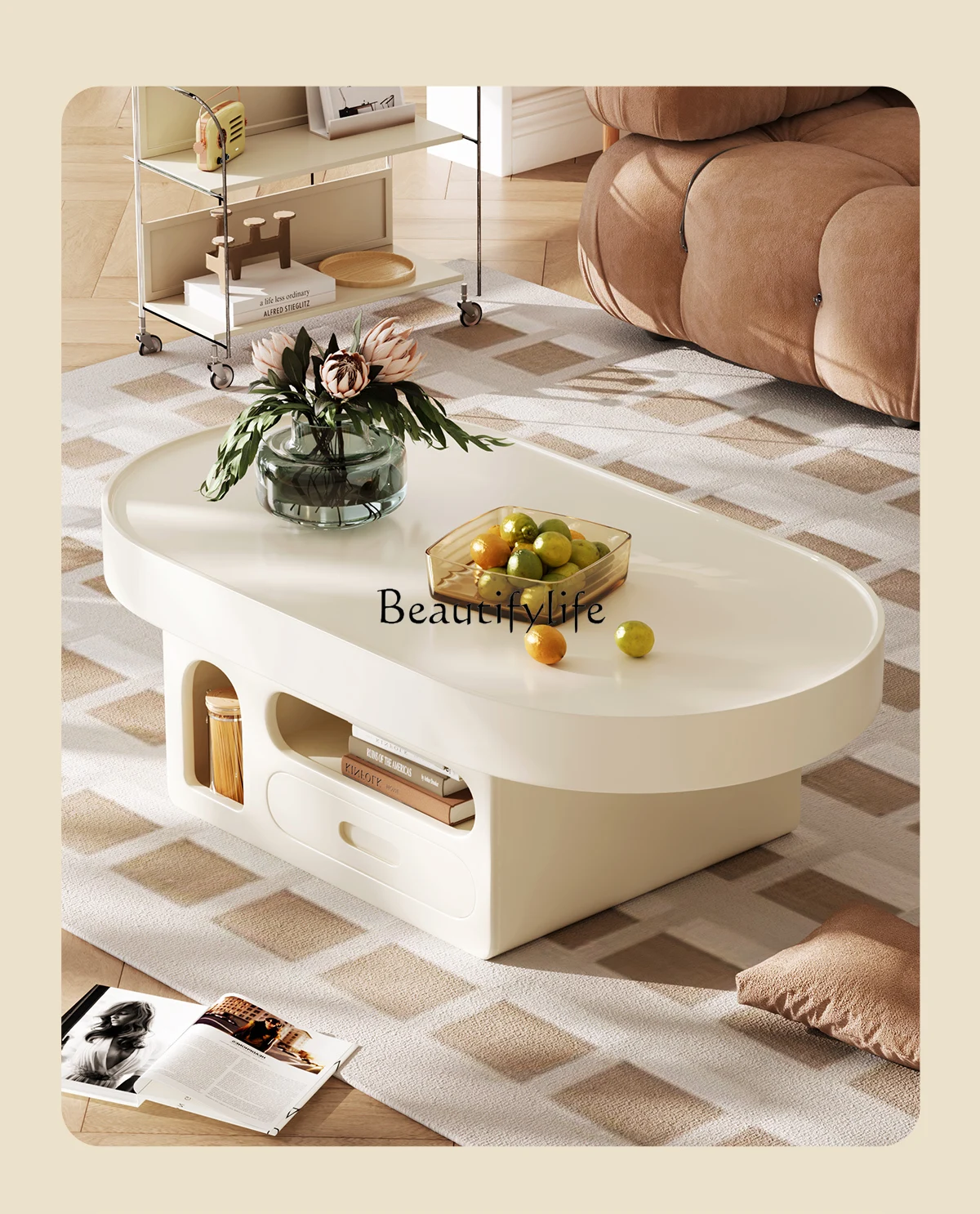 

yj9 Modern Simple Coffee Table Living Room Small Apartment Light Luxury Minimalist Chic Style Oval Cute Coffee Table