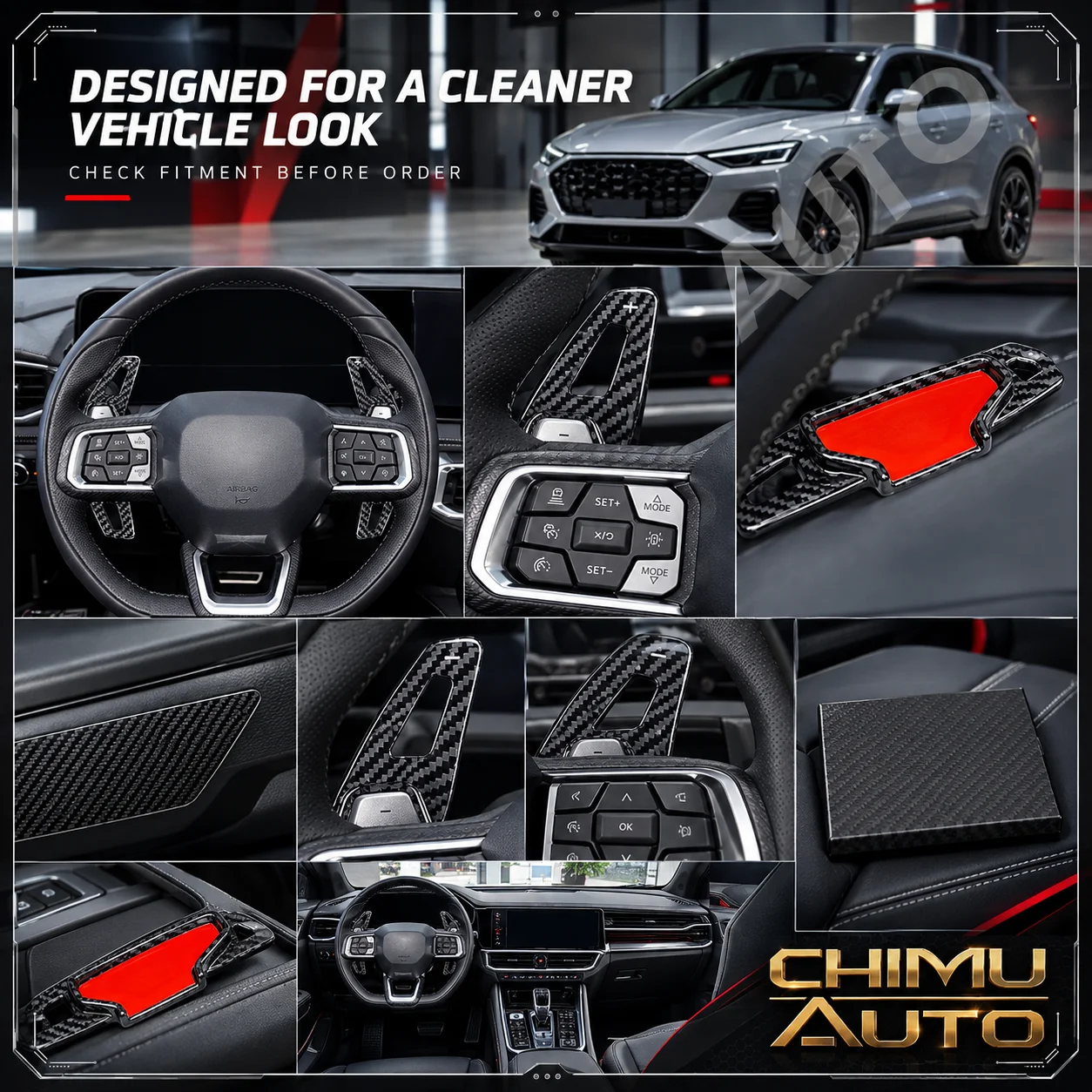 【CHIMU AUTO】for Ford Mustang 2024 Carbon Fiber Style Steering Wheel Paddle Shifter Extension Trim Cover Pair