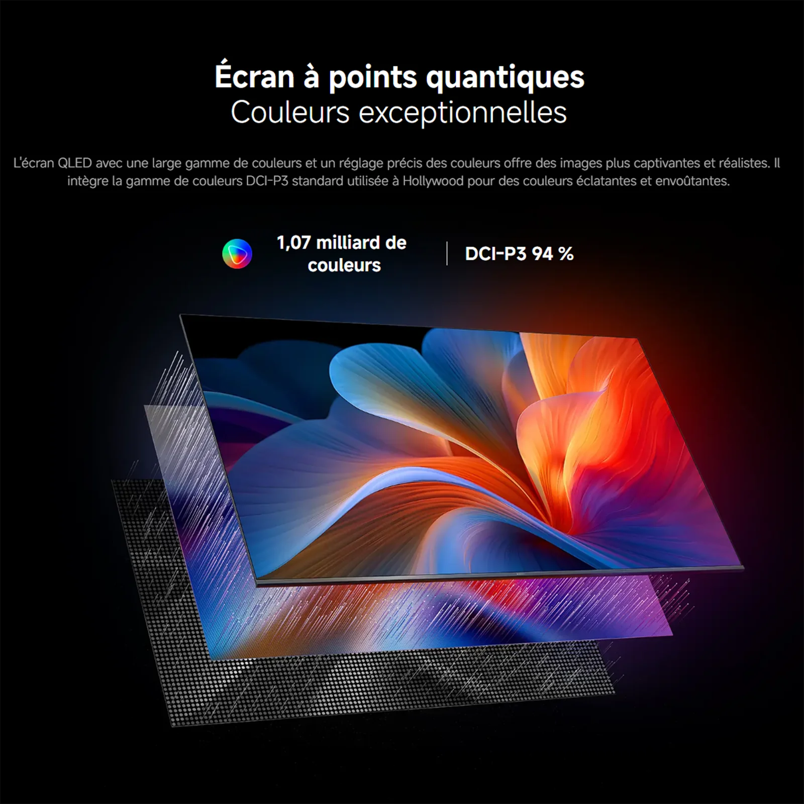 Xiaomi فرنسا |   شاشة Xiaomi TV A Pro 55 2026 4K، شاشة QLED 4K، صوت غامر مع Dolby Audio ™ ، DTS:X، DTS Virtual: X، HDR10+ متوافق، 1.07 مليار لون، DCI-P3 94%