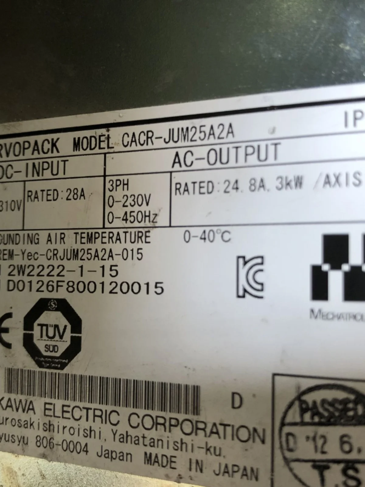 Yaskawa Drive CACR-JUM25A2A Original Stock