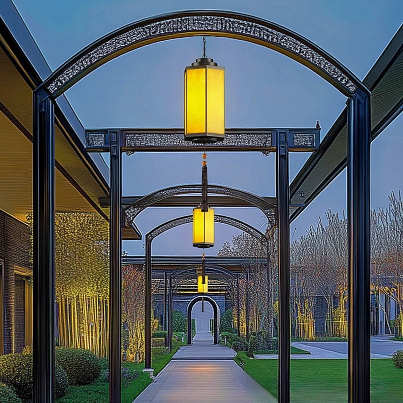 Outdoor chandelier New Chinese lantern imitation marble garden light Eaves corridor door head light Zen B & B hotel decoration