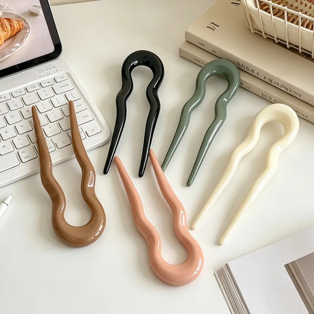 1 Pc Solid U-Shaped Women S Hair Fork Chic Tortoiseshell Acetate Hairpin Geometric Design Headwear Hair Sticks Girls Accessories