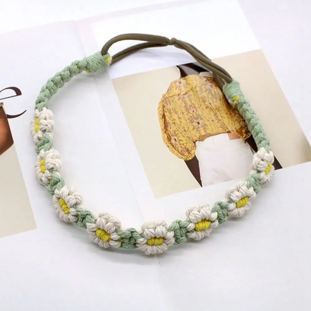 

Daisy Elastic Hair Band Braided Rope Flower Ethnic Style Women Hair Scarf Bohemian Headband Crochet Bandana Macrame Hair Band