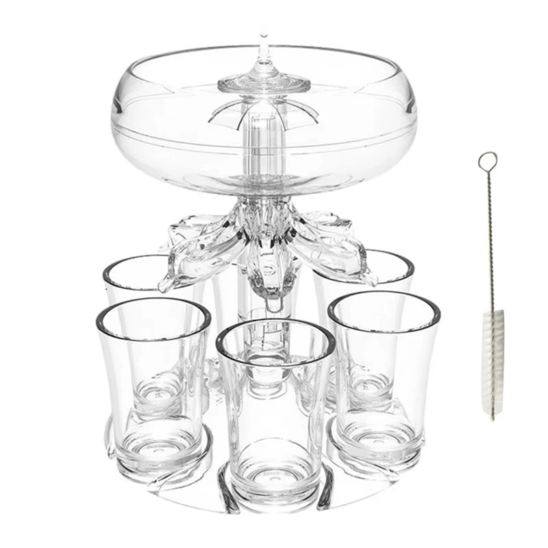 6 Shot Wine Liquor Dispenser with 6 Glasses Wine Whisky Beer Dispenser Holder Partys Drink Dispenser Station-A73M