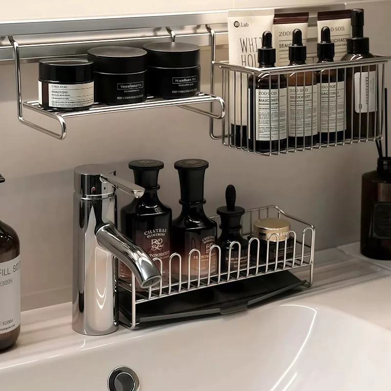 

304 stainless steel bathroom washstand rack skin care products toothbrush toiletries storage basket finishing rack basket
