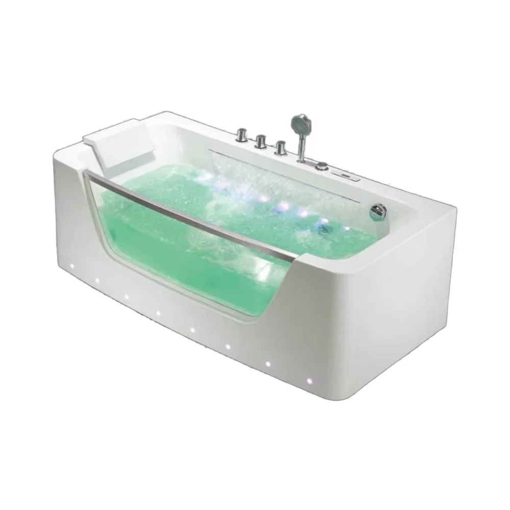 

Современная прямоугольная отдельно стоящая прозрачная акриловая гидромассажная ванна длиной 1,5 м со светодиодной подсветкой для использования в ванной комнате на открытом воздухе