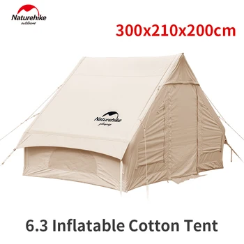네이처하이크 6.3 팽창식 면 텐트, 야외 여행, 휴대용 가족 방수 처마 텐트, 공기 펌프로 업그레이드, 3-4 인용