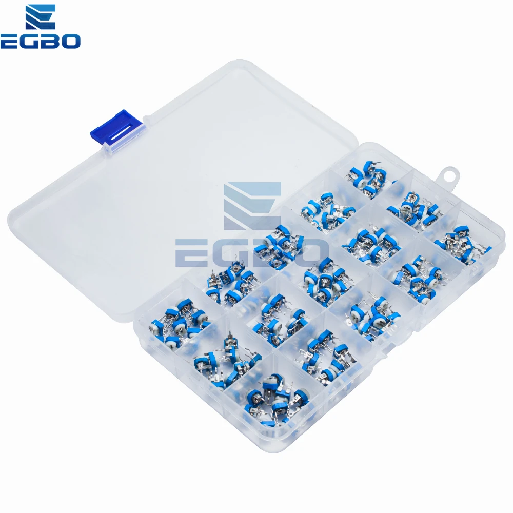 150PCS Variable Resistor Boxed RM065 Potentiometer Adjustable Resistor Kit 500k 200k 1K 100R 1M 20K 10K 500R 50K 5K 200R 30K