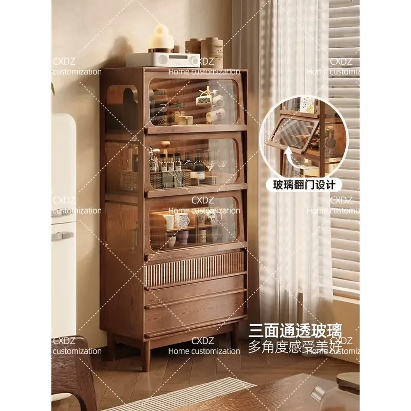 Solid Wood Display Cabinet Living Room TV Sideboard Dining Wine Storage Sofa Bookcase Figure Showcase Home Furniture