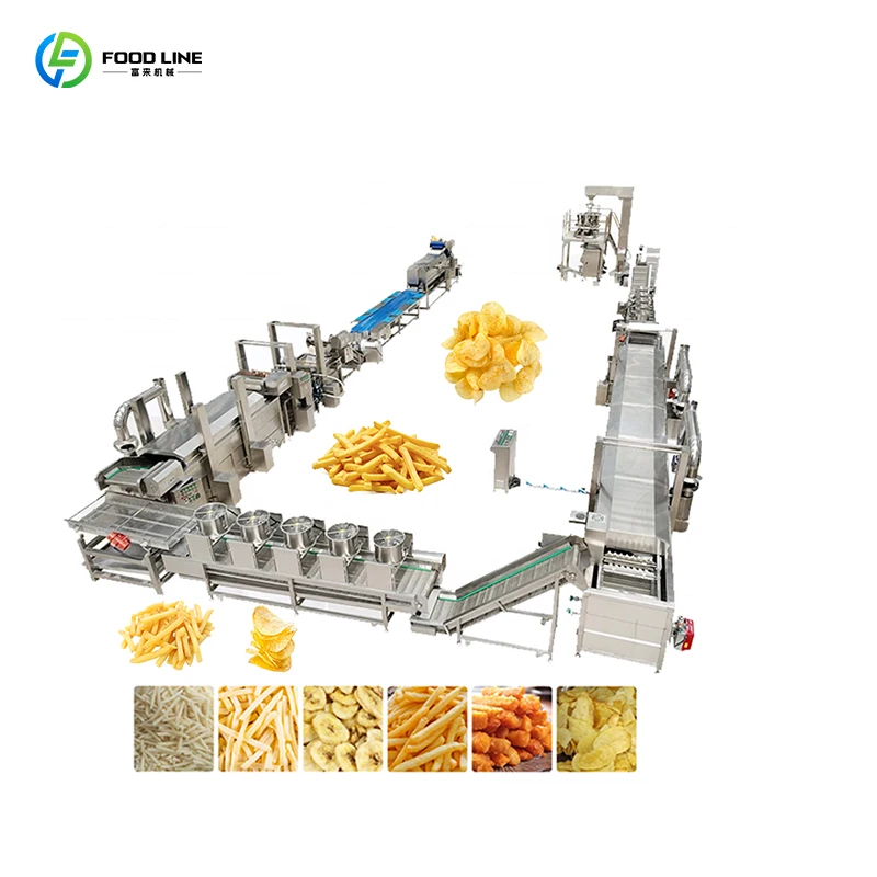 Línea de Producción de Alimentos Fritos Multiusos Personalizada para Papas Fritas Frescas, Cacahuetes Fritos y Hamburguesas Fritas con Procesamiento Continuo