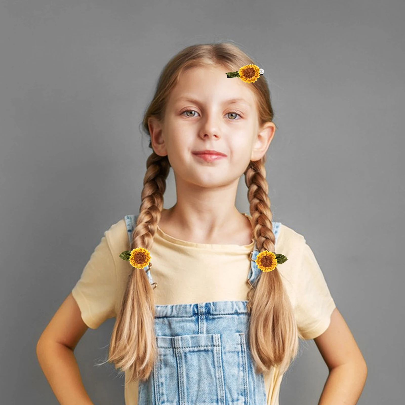 

2Pcs Sunflower Hair Ties Clips for Girls Pastoral Style Elastic Rubber Bands Pearl Hair Accessories Secure Hold for School Party