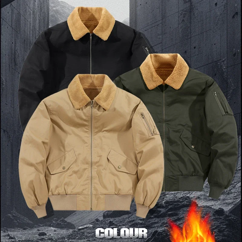 Winter Thick Pilot Air Men Bomber Jacket Mens Military Jackets Mens Casual Solid Zipper MA-1 Jacket Slim Fit Male Fleece Coats