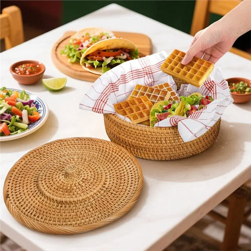 

Подставка для тортильи ABAH-Rattan, 10 дюймов, ручная работа, корзина-держатель со съемной крышкой, контейнер для хранения тако-шеллов