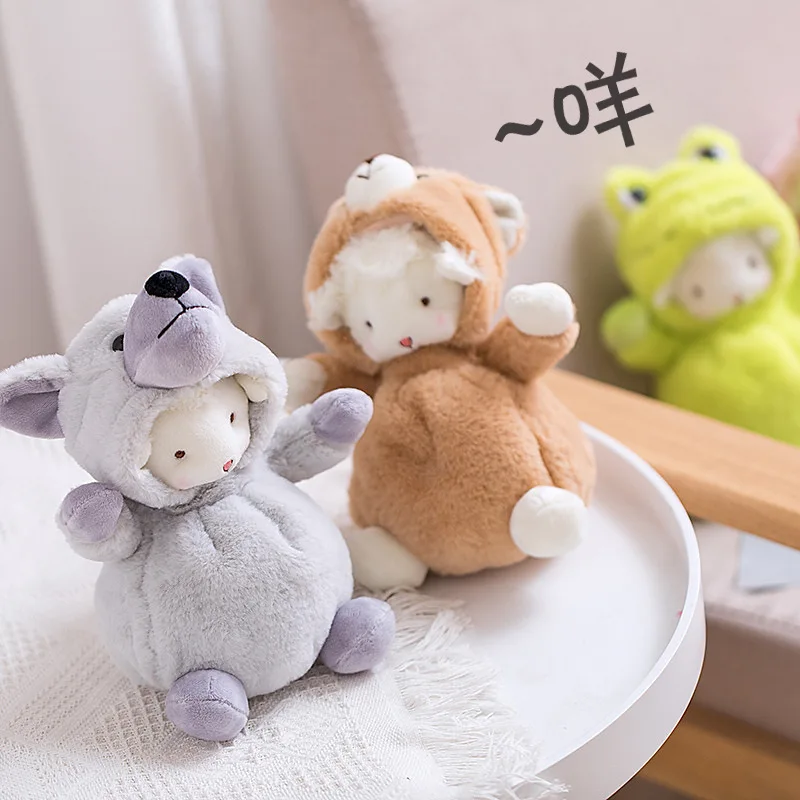 23CM Kawaii Lamb Cosplay Dinosaur Unicorn Calf Backpack Key Pendant Stuffed Brinquedos Plush Toy Doll Hand Puppet Christmas Gift