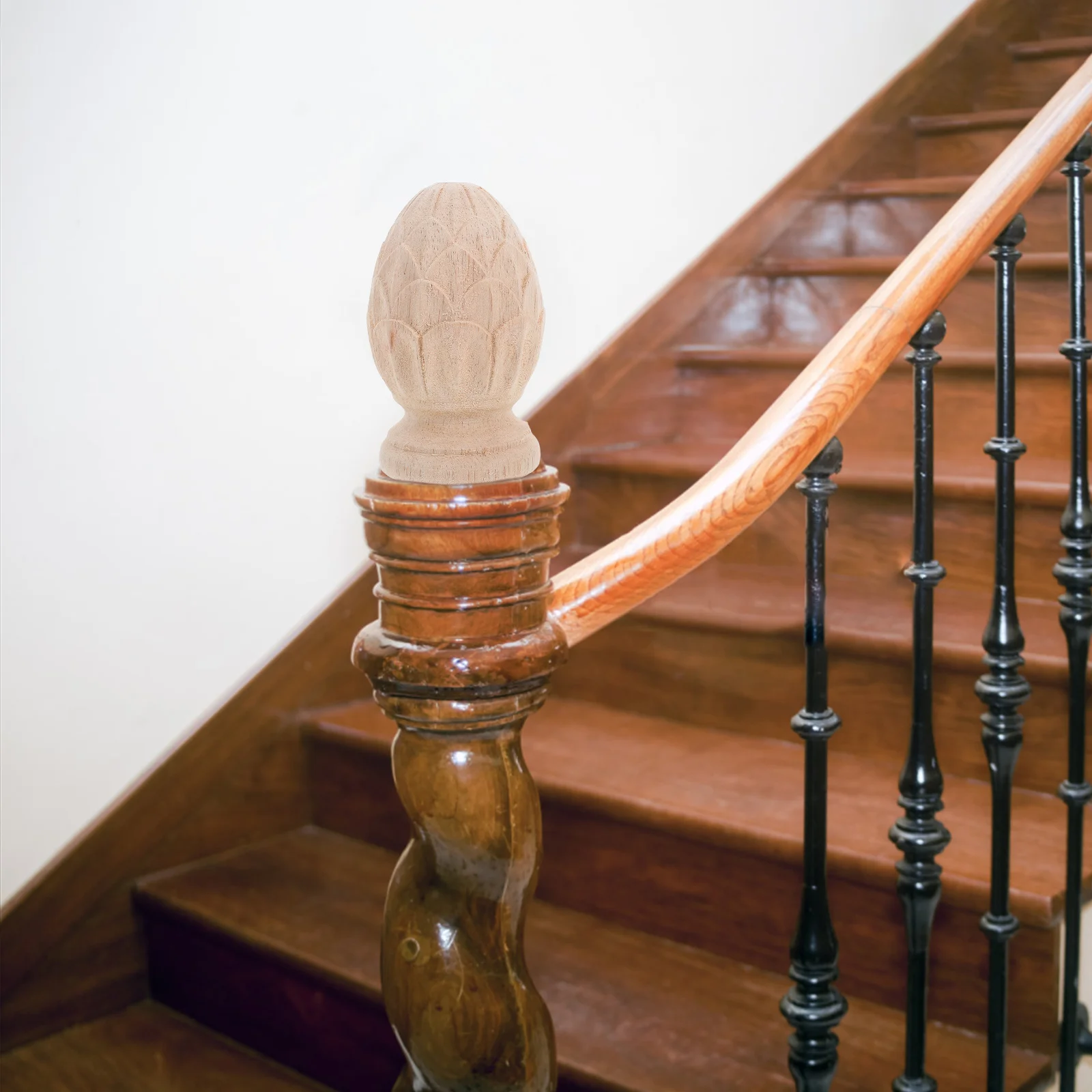 

Wood Carving Finial Pineapple Stair Toppers 3.14inch Solid Hardwood Post Caps European Elegant Style for Furniture
