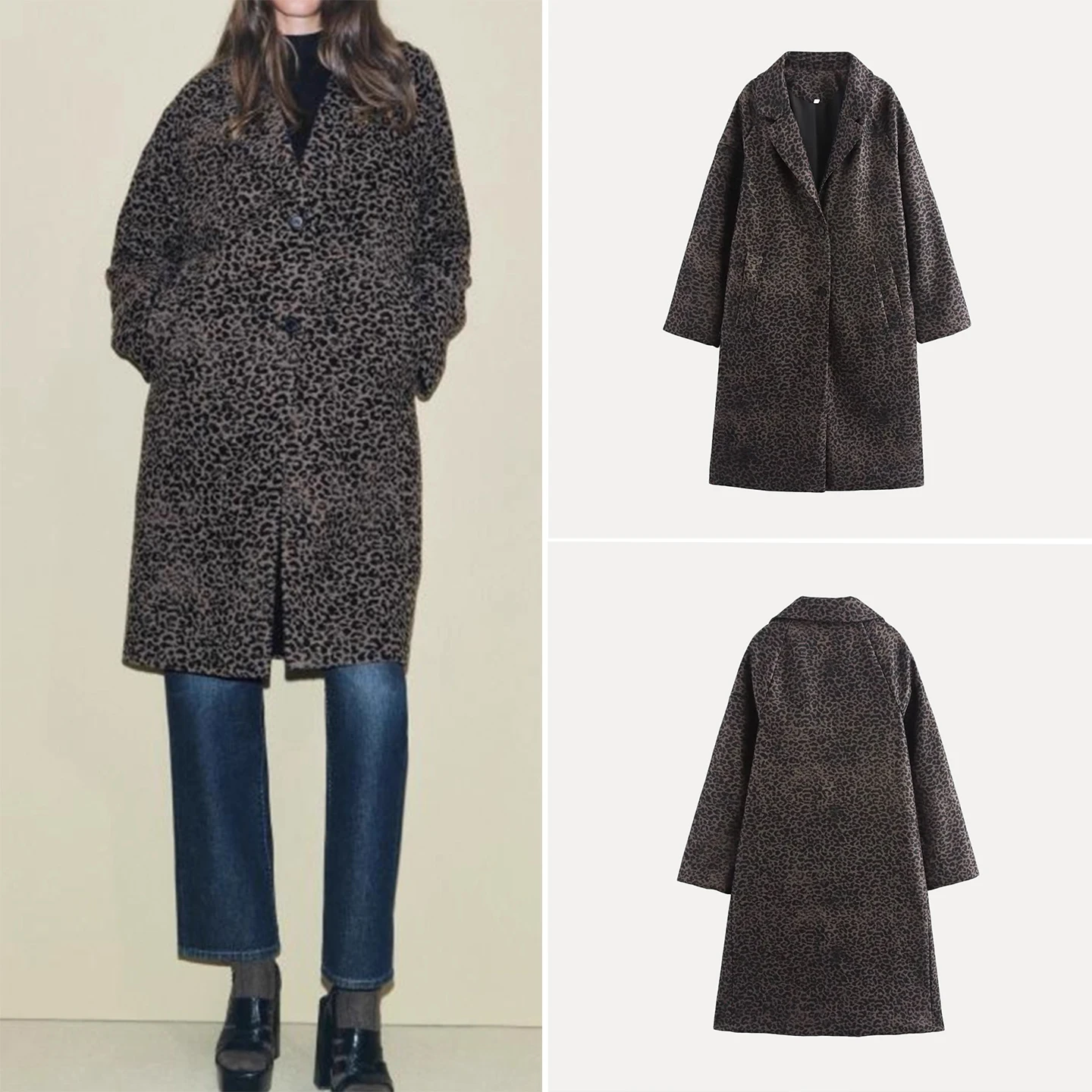 

Z 2025 Autumn Faion Animal Print Coat Women's Woolen Outerwear Ele Mood Floral Patterned Jaet 834070