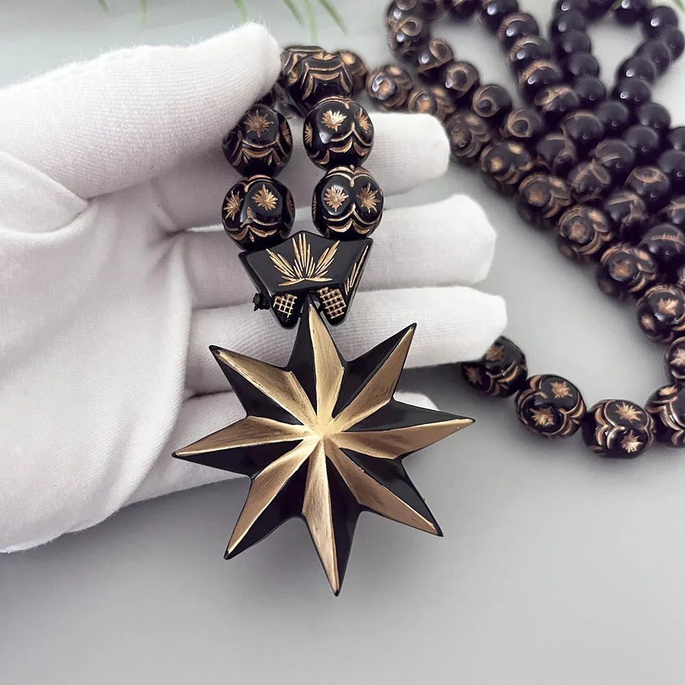 GS68 Octagonal Star Resin Paintings Black Gold Decoration Exquisite Beads Decorate 3D Three-Dimensional Two-Color Car Pendants