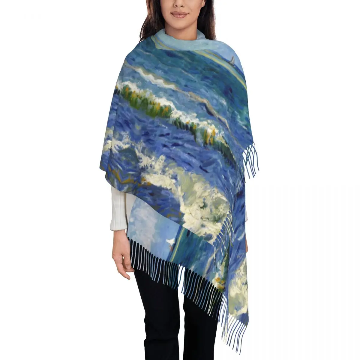 Ladies Long Vincent Van Gogh Scarves Women Winter Thick Warm Tassel Shawl Wraps Beach at Scheveningen in Stormy Weather Scarf