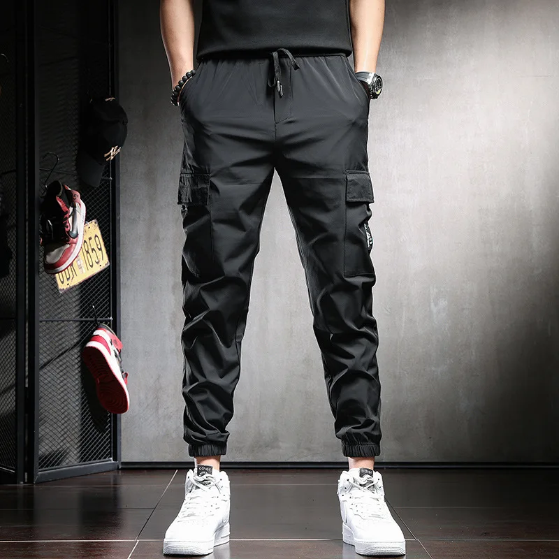 سراويل ملابس العمل للرجال في الصيف، مقاس نحيف، حزام الكاحل، مقاس نحيف، اتجاه رياضي، متعدد الاستخدامات، سراويل كاجوال متعددة الجيوب #3