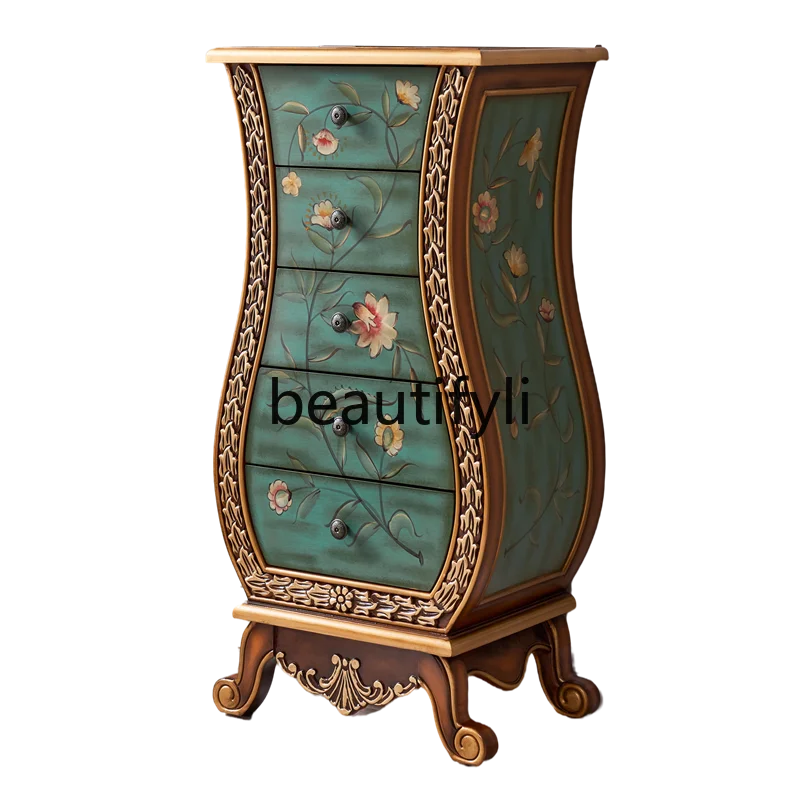 

European-style 456 porch chest solid wood American vase decoration storage and finishing side cabinet retro painting