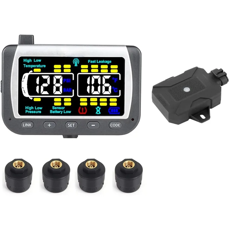 

Real Time/24x7 Tire Pressure Monitoring System - Color Monitor + 4 at Sensors + Booster